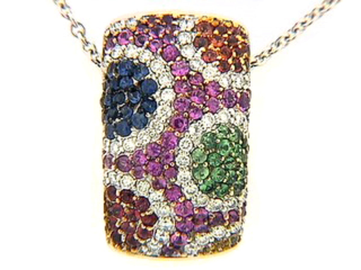 RAINBOW SAPPHIRE, TSAVORITE & DIAMOND PENDANT, 18KW (H/U), C=1.15