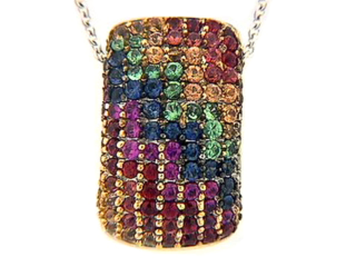 RAINBOW SAPPHIRE & TSAVORITE PENDANT, 18KW (H/U)