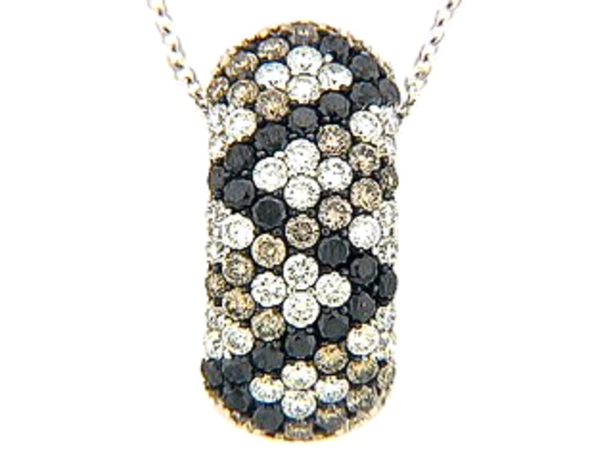 BLACK, BROWN & WHITE DIAMOND PENDANT, 18KW (R/N)
