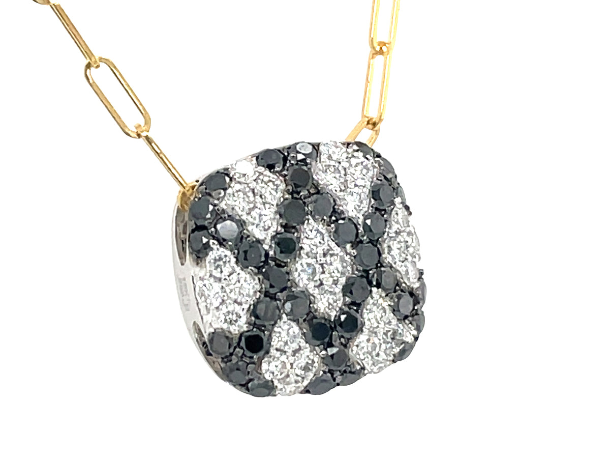 BLACK & WHITE DIAMOND PENDANT, PAPER CLIP CHAIN
