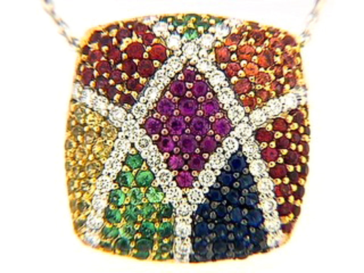 RAINBOW SAPPHIRE, TSAVORITE & DIAMOND PENDANT, 18KW (H/U), C=1.39