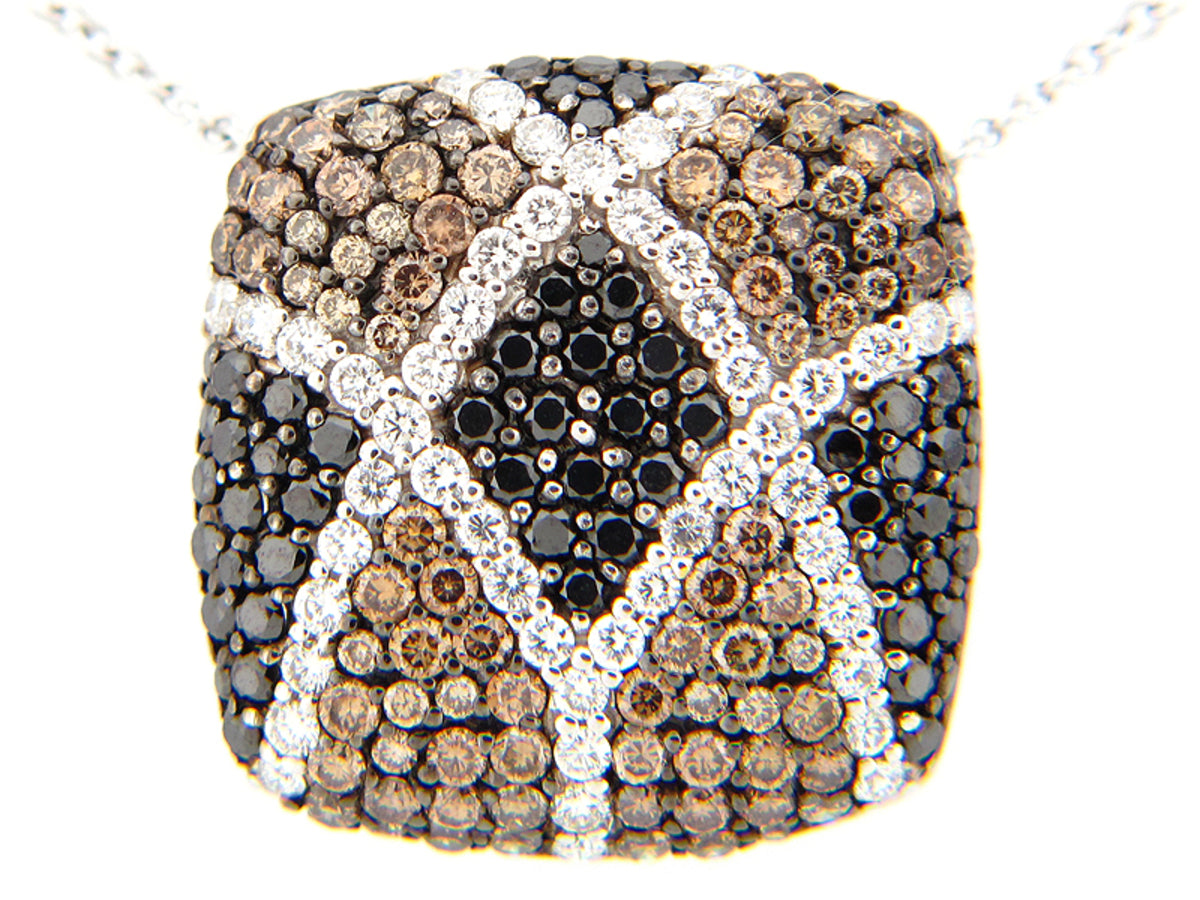 BLACK, BROWN & WHITE DIAMOND PENDANT, 18KW (R/N)