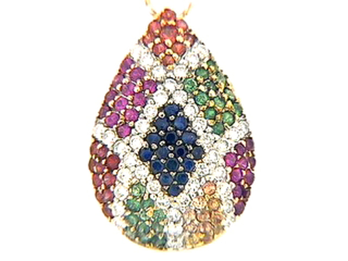 RAINBOW SAPPHIRE ,TSAVORITE & DIAMOND PENDANT, 18KT (H/U), C=0.84