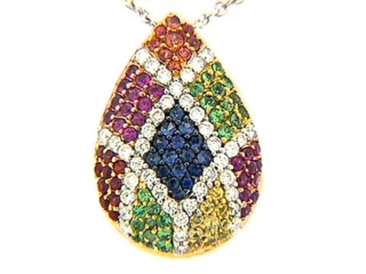 RAINBOW SAPPHIRE , TSAVORITE & DIAMOND PENDANT, 18KW (H/U), C=0.84