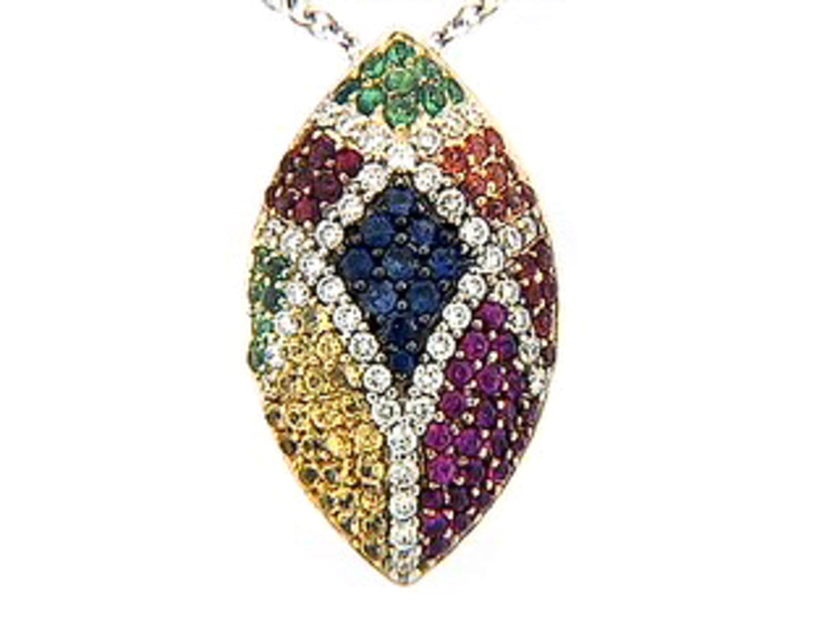RAINBOW SAPPHIRE, TSAVORITE & DIAMOND PENDANT, 18KW (H/U), C=0.90