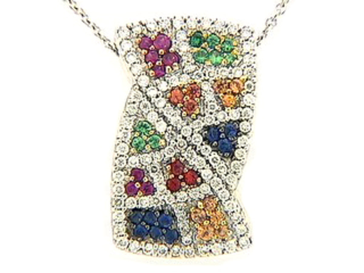 RAINBOW SAPPHIRE, TSAVORITE & DIAMOND PENDANT, 18KW (H/U), C=0.54