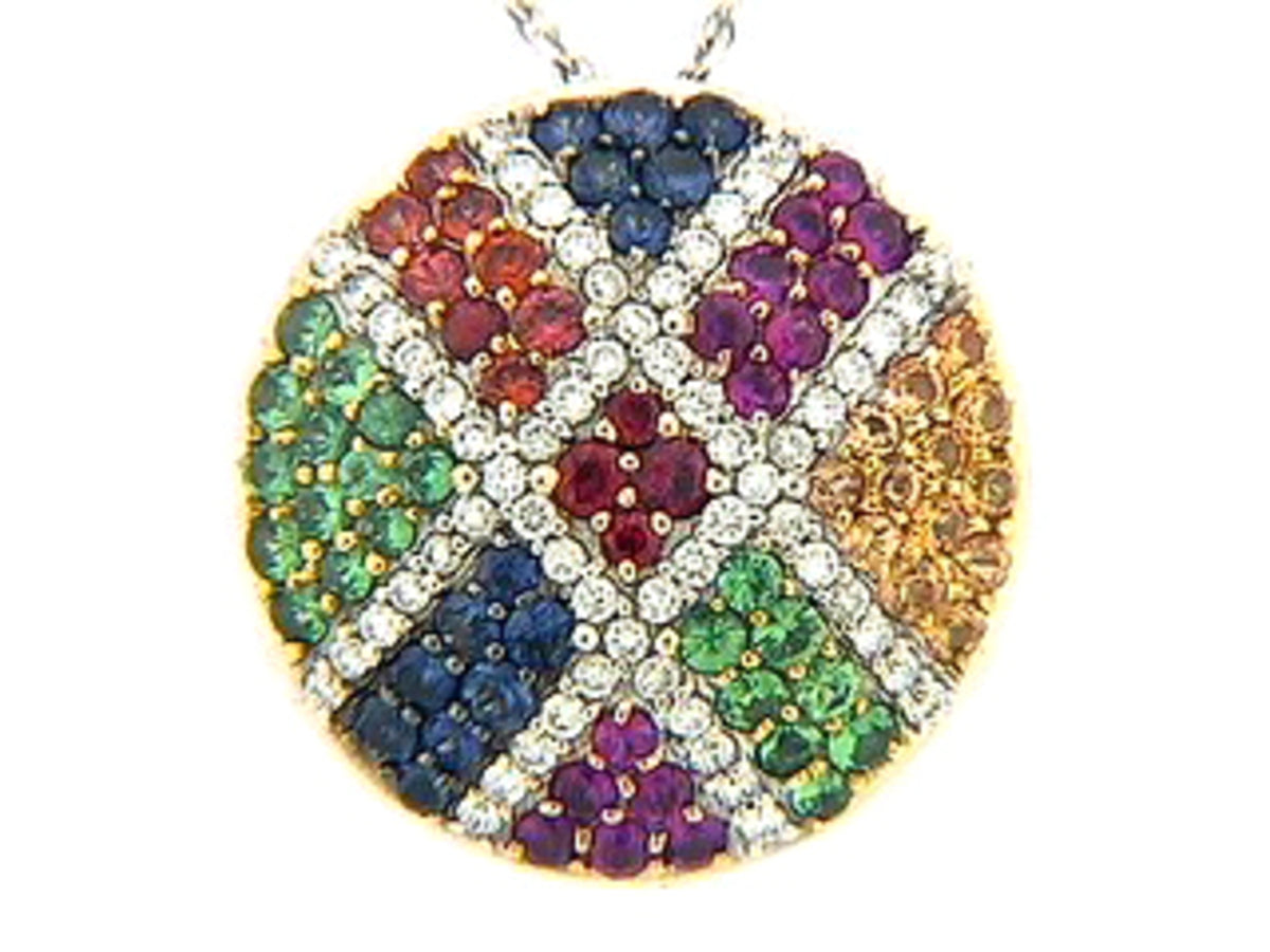 RAINBOW SAPPHIRE, TSAVORITE & DIAMOND PENDANT, 18KW (H/U), C=1.10