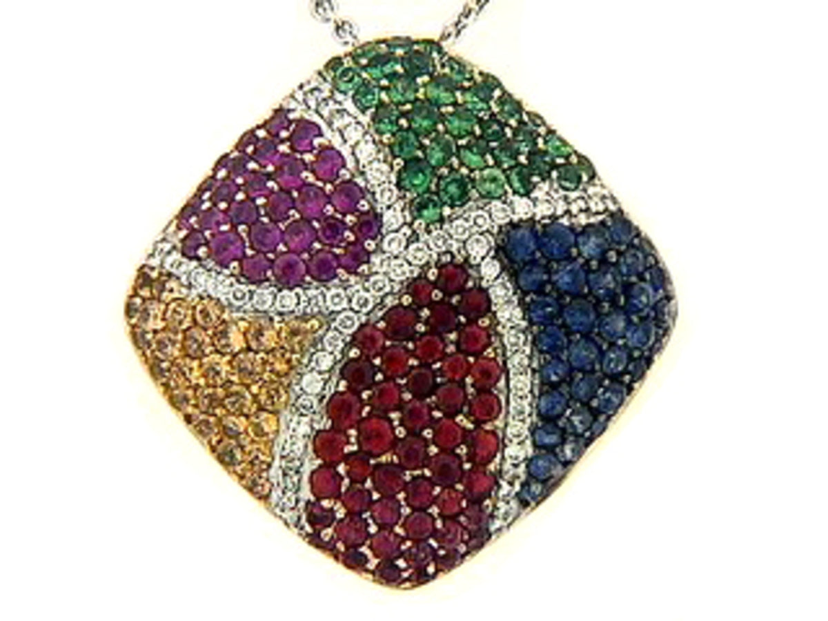 RAINBOW SAPPHIRE, TSAVORITE & DIAMOND PENDANT, 18KW (H/U), C=1.30