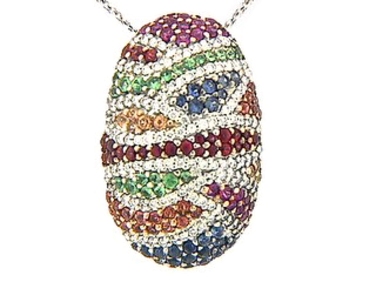 RAINBOW SAPPHIRE, TSAVORITE & DIAMOND PENDANT, 18KW (H/U)