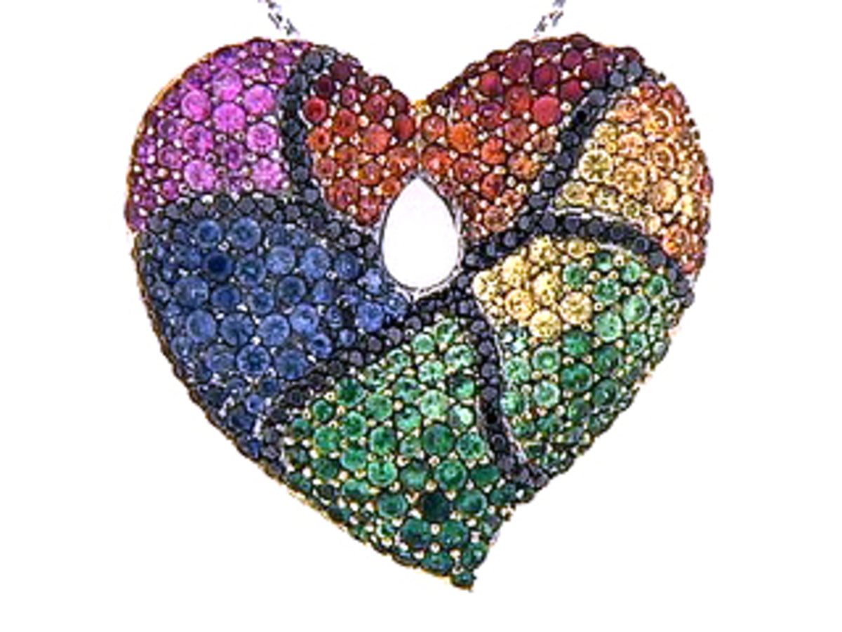 RAINBOW SAPPHIRE, TSAVORITE & DIAMOND PENDANT, 18KW (H/U)