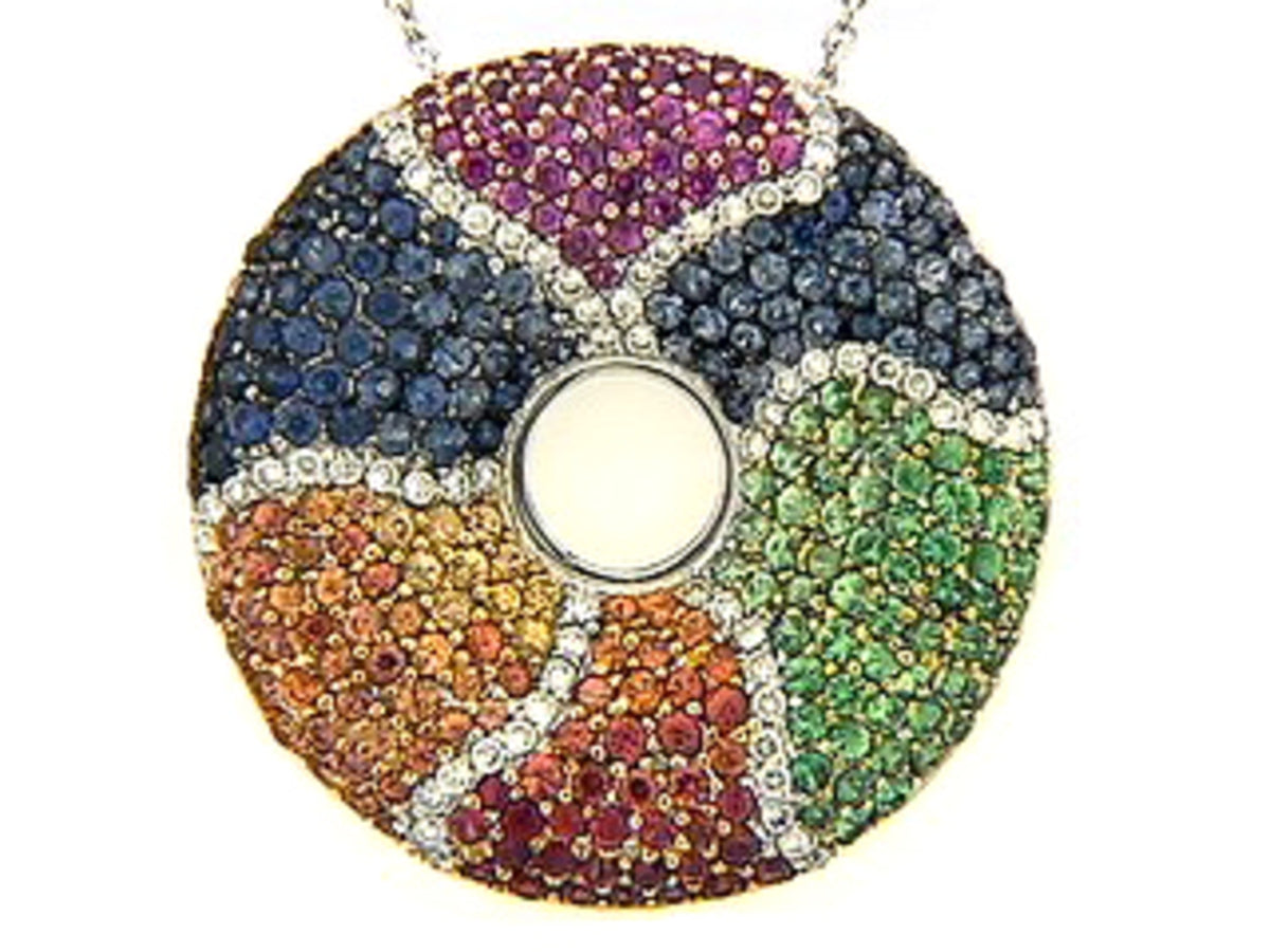 RAINBOW SAPPHIRE, TSAVORITE & DIAMOND PENDANT, 18KW (H/U)
