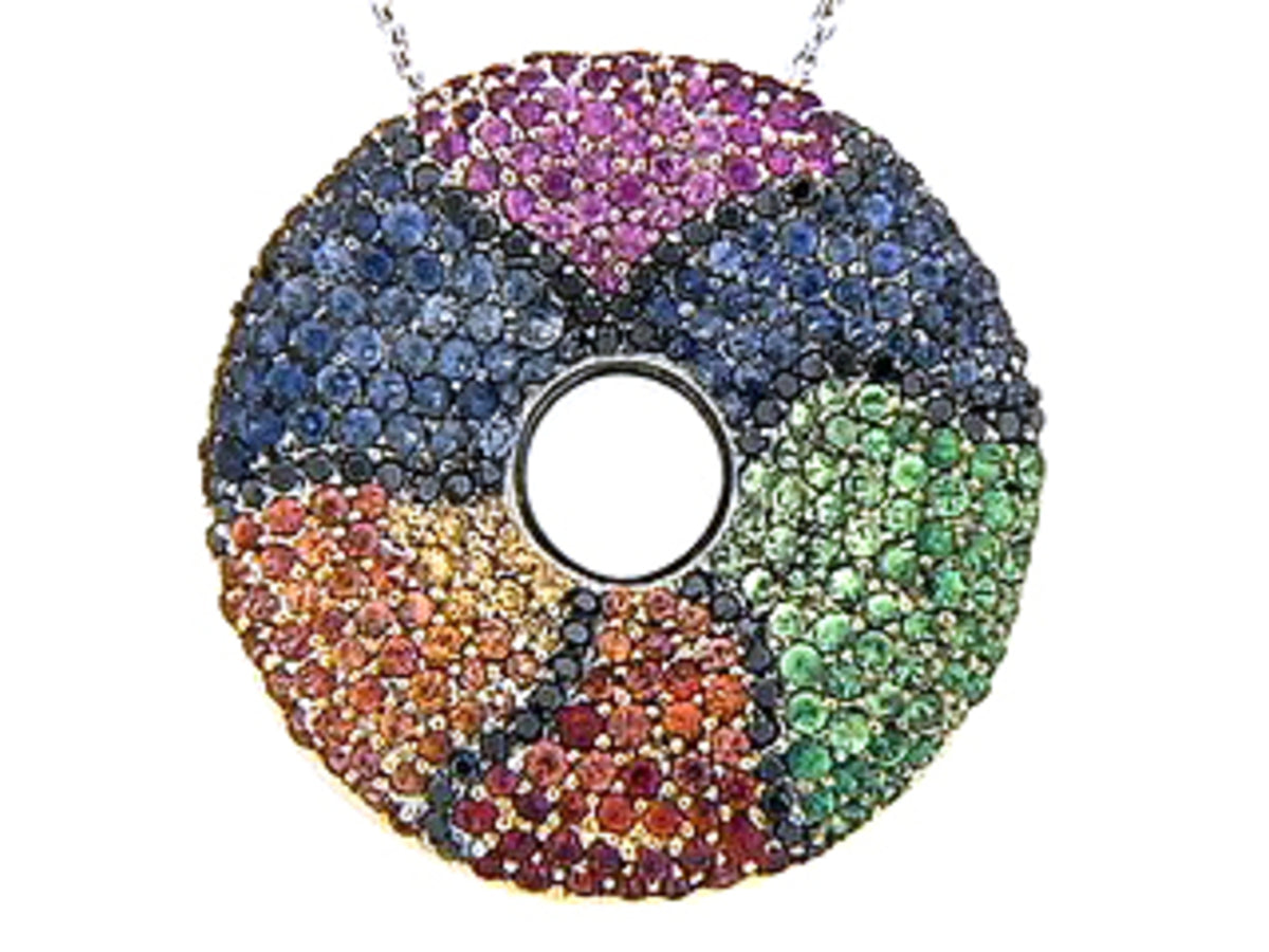 RAINBOW SAPPHIRE, TSAVORITE & DIAMOND PENDANT, 18KW (H/U)