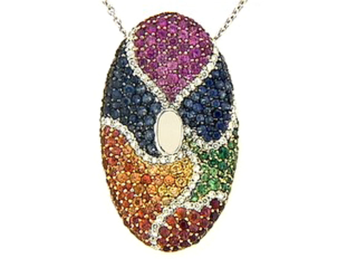 RAINBOW SAPPHIRE, TSAVORITE & DIAMOND PENDANT, 18KW (H/U), C=3.43