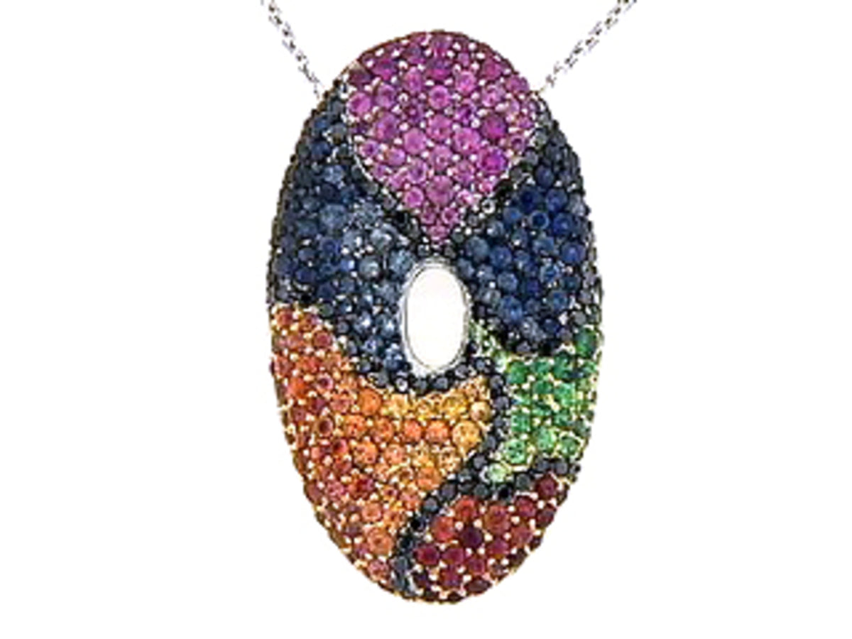RAINBOW SAPPHIRE, TSAVORITE & DIAMOND PENDANT, 18KW (H/U)