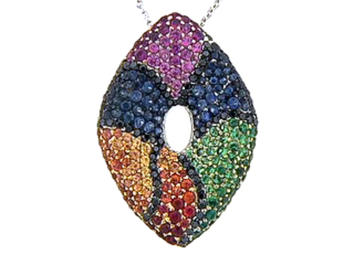 RAINBOW SAPPHIRE, TSAVORITE & DIAMOND PENDANT, 18KW (H/U)