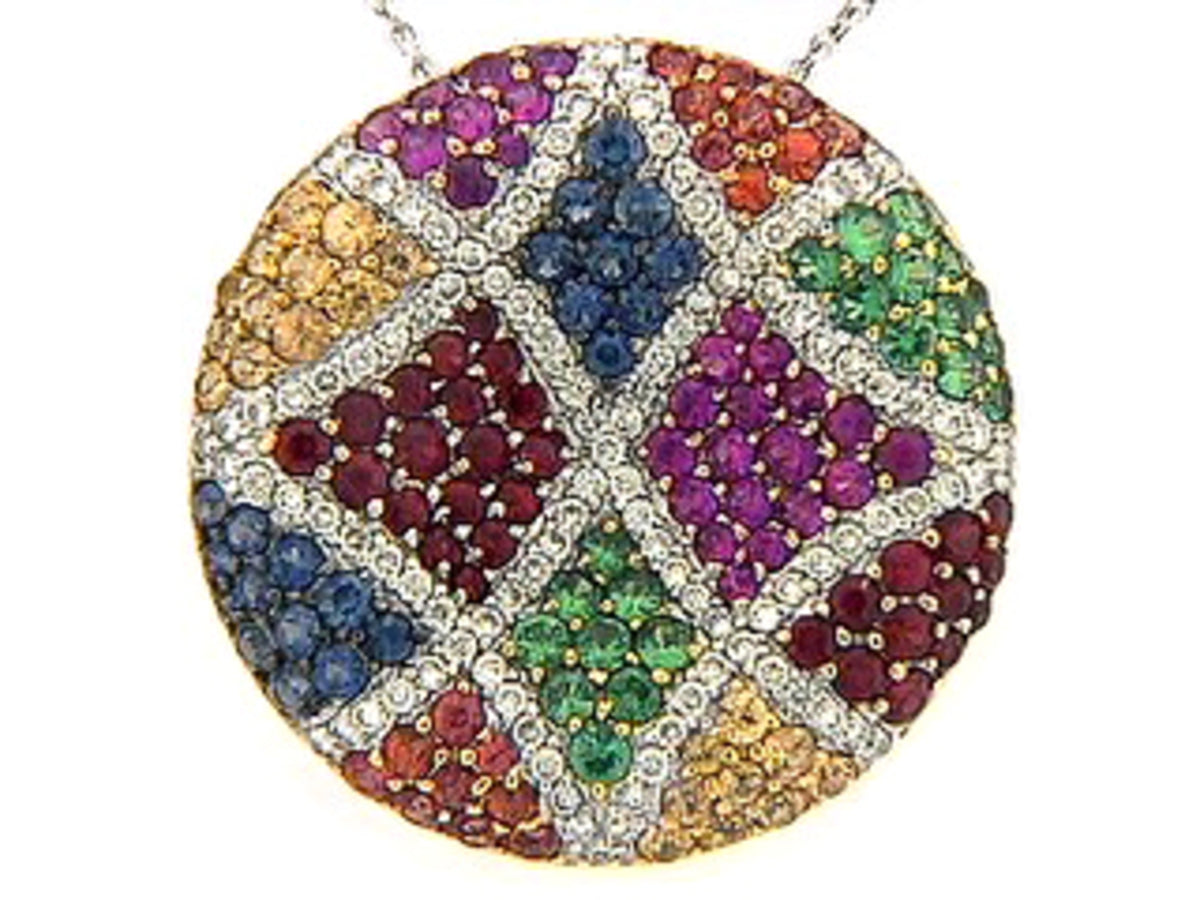 RAINBOW SAPPHIRE, TSAVORITE & DIAMOND PENDANT