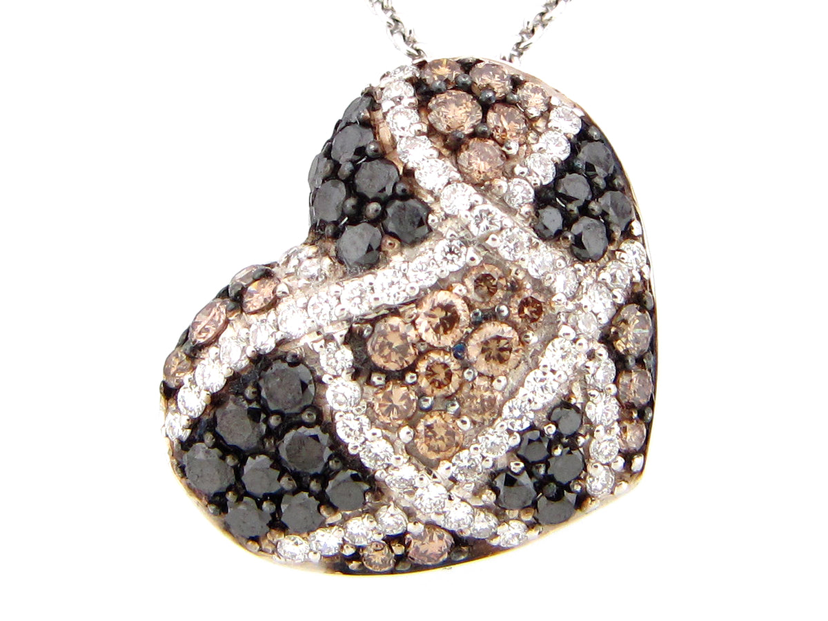 BLACK, BROWN & WHITE DIAMOND PENDANT, 18KW (R/N)