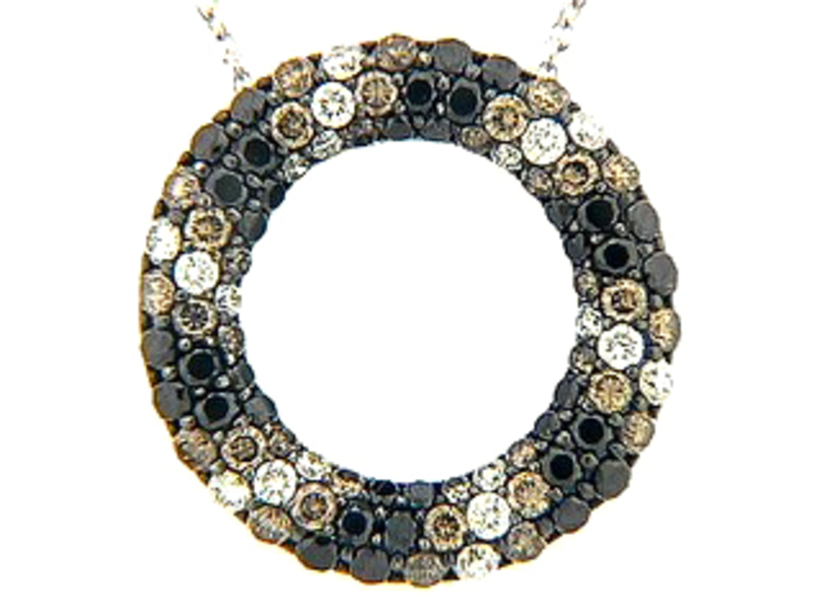 BLACK, BROWN & WHITE DIAMOND PENDANT, 14KW (R/N)