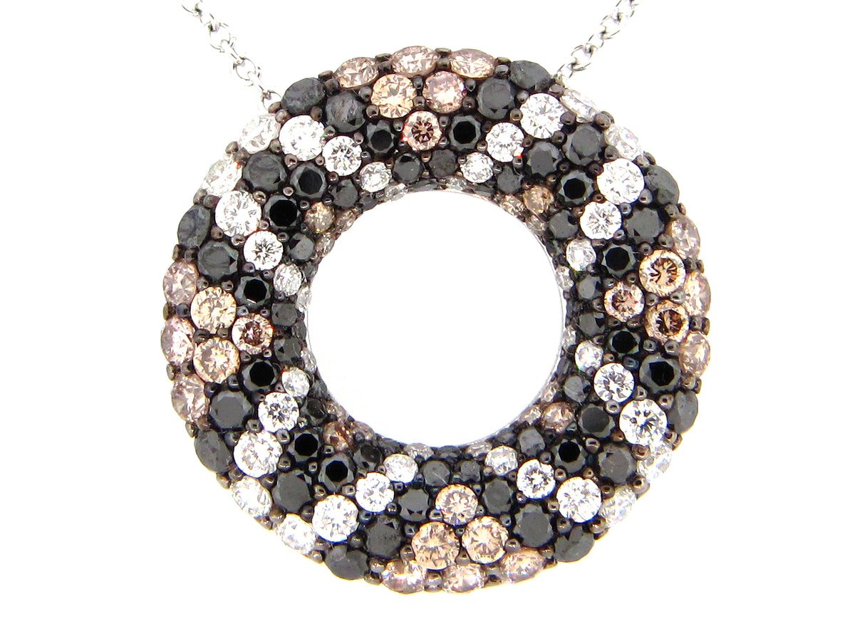 BLACK, BROWN & WHITE DIAMOND PENDANT, 18KW (R/N)