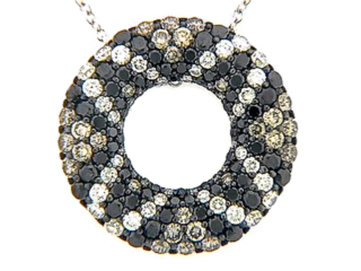 BLACK, BROWN & WHITE DIAMOND PENDANT, 14KW (R/N)