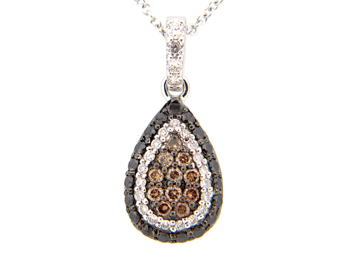 BLACK, BROWN & WHITE DIAMOND PENDANT, 14KW (R/N)