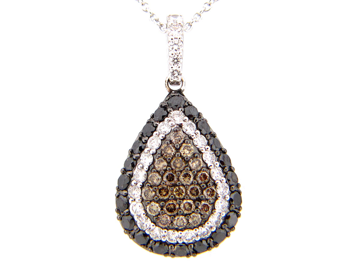 BLACK, BROWN & WHITE DIAMOND PENDANT, 14KW (R/N)