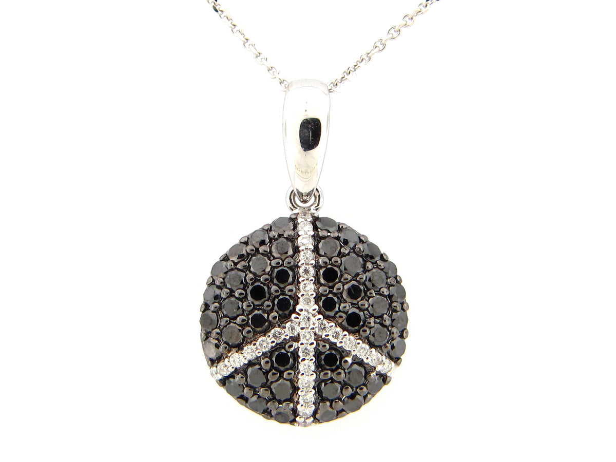 BLACK & WHITE DIAMOND PEACE PENDANT, 14KW (R)