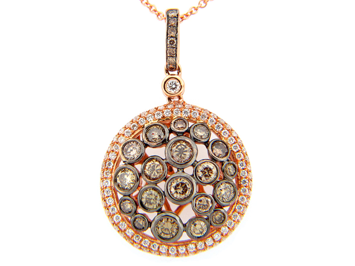 BROWN & WHITE DIAMOND PENDANT, 18KR (N)