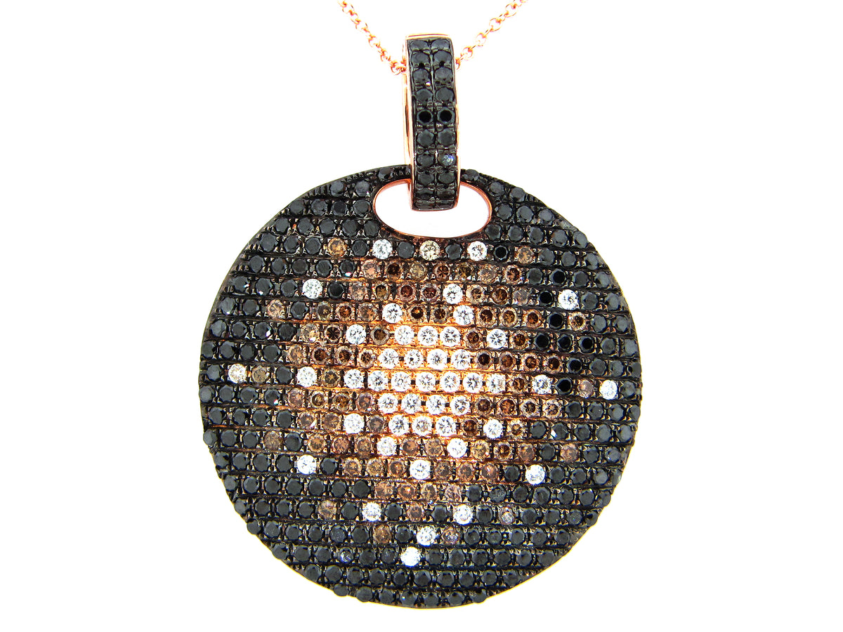 BLACK, BROWN & WHITE DIAMOND PENDANT, 18KR (R/N)