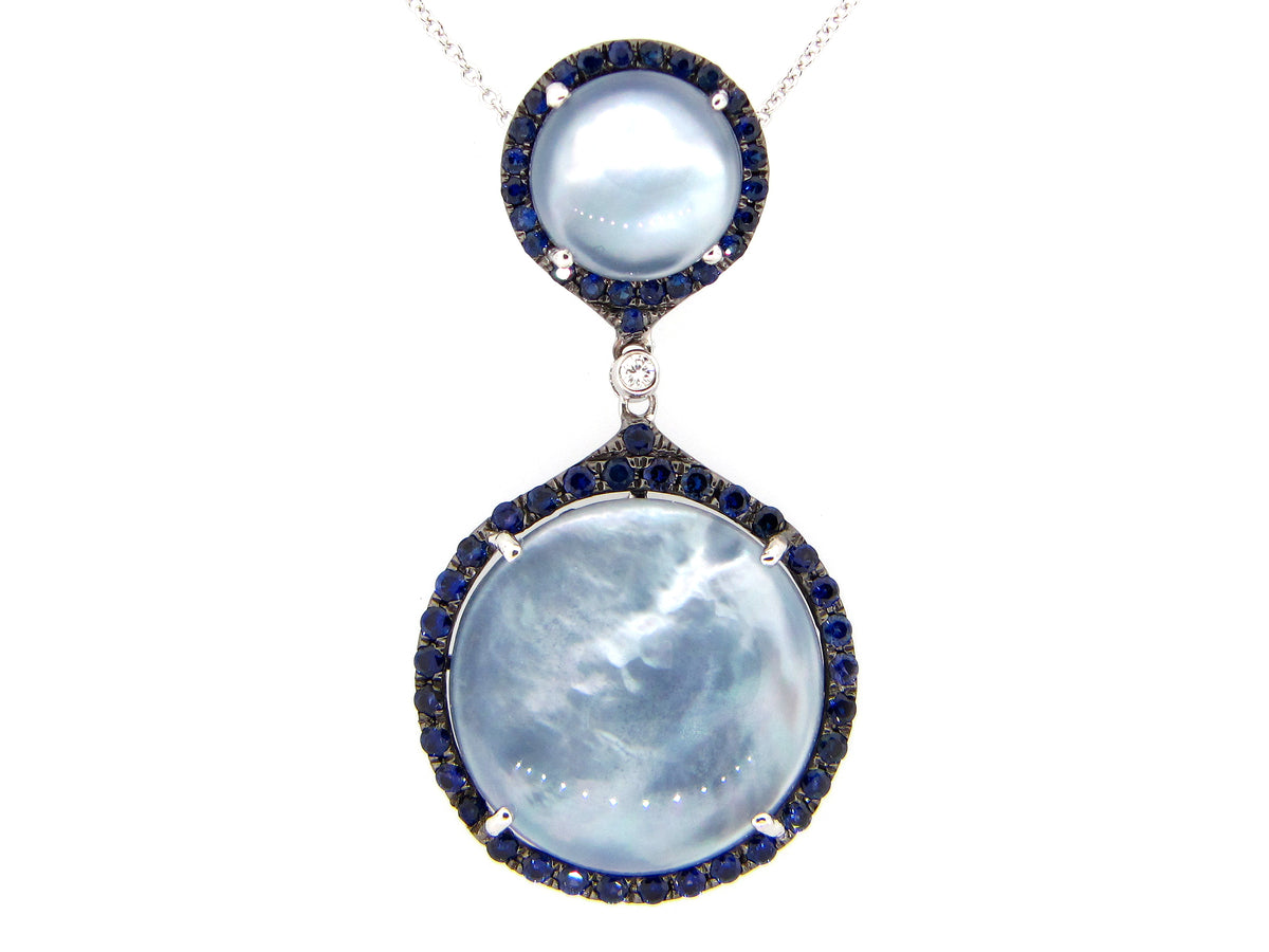QUARTZ, SHELL & LAPIS TRIPLET, SAPPHIRE & DIAMOND PENDANT,14KW (ASBL/H)