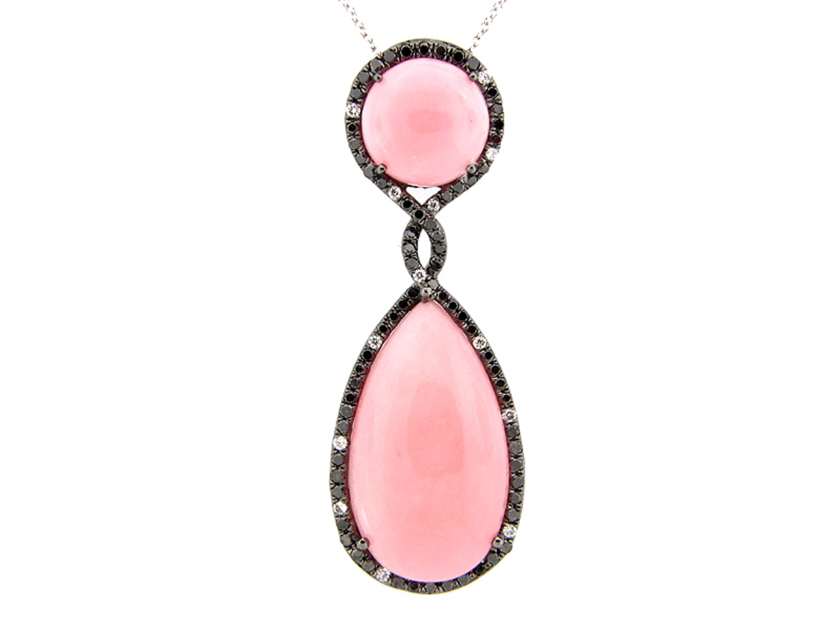 PINK OPAL, BLACK & WHITE DIAMOND PENDANT, BLACK FINISH, 14KW (N/R), C=15.24