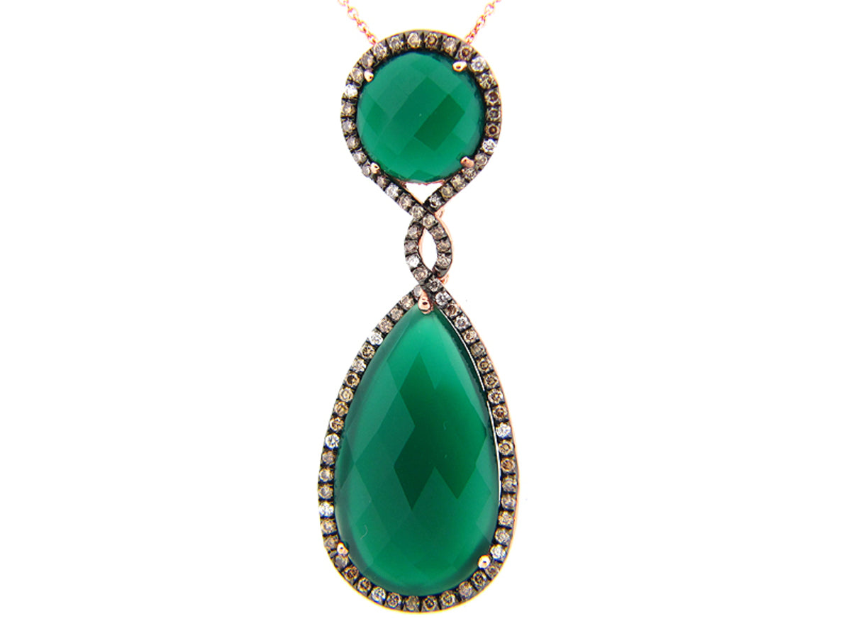GREEN AGATE, BROWN & WHITE DIAMOND PENDANT, 14KR (D/N), C=11.98