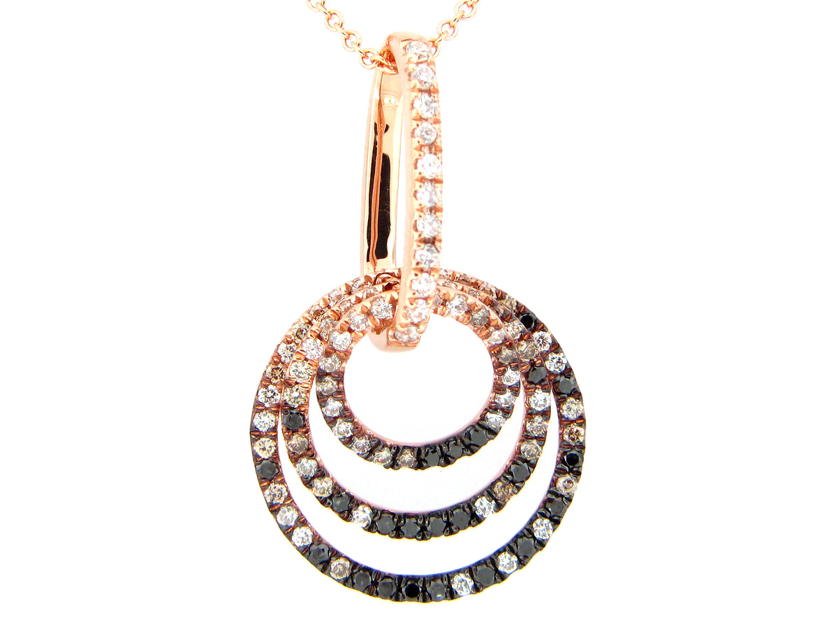 BLACK, BROWN & WHITE DIAMOND PENDANT, 14KR (R/N)