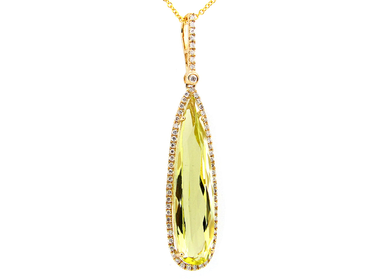 LEMON QUARTZ & DIAMOND PENDANT, 14KY (H)