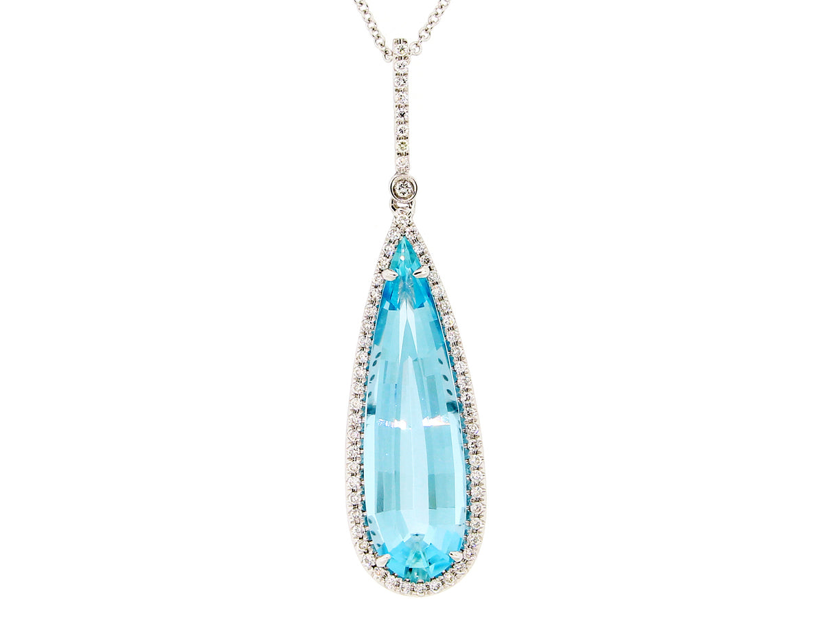 AQUAMARINE & DIAMOND PENDANT, 14KW (H)