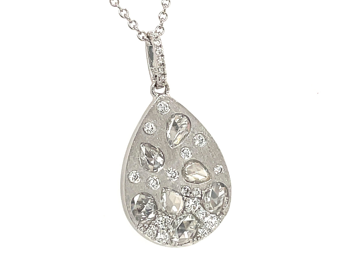 Diamond Rose Cut Pear Pendant, Satin Finish