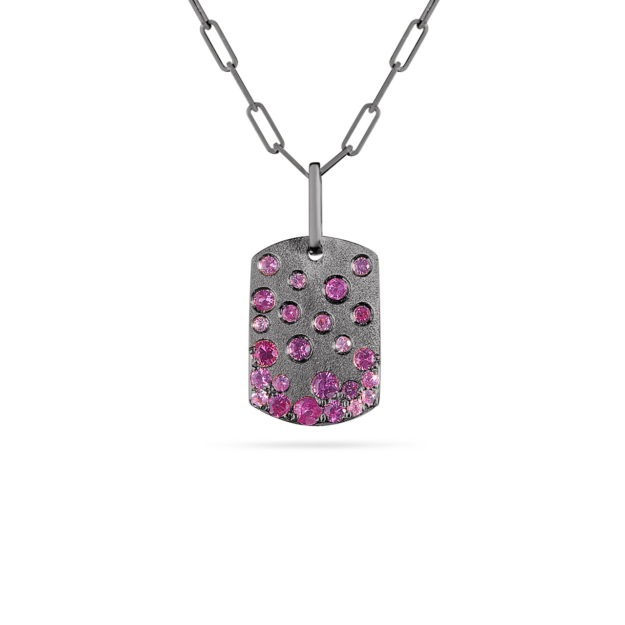 Pink Sapphire & Ruby Confetti Signature Dog Tag Necklace