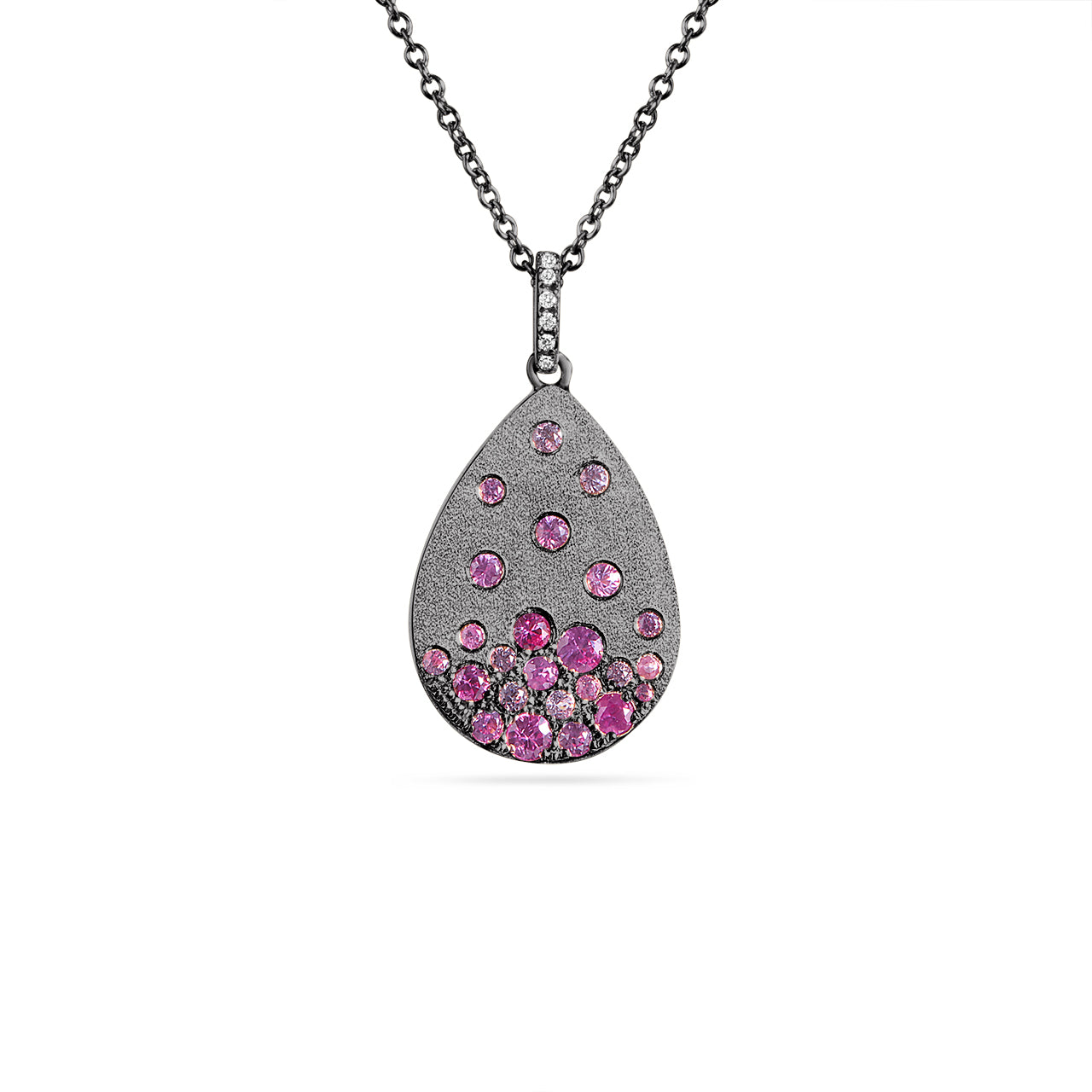 Pink Sapphire, Ruby & Diamond Confetti Pear Necklace