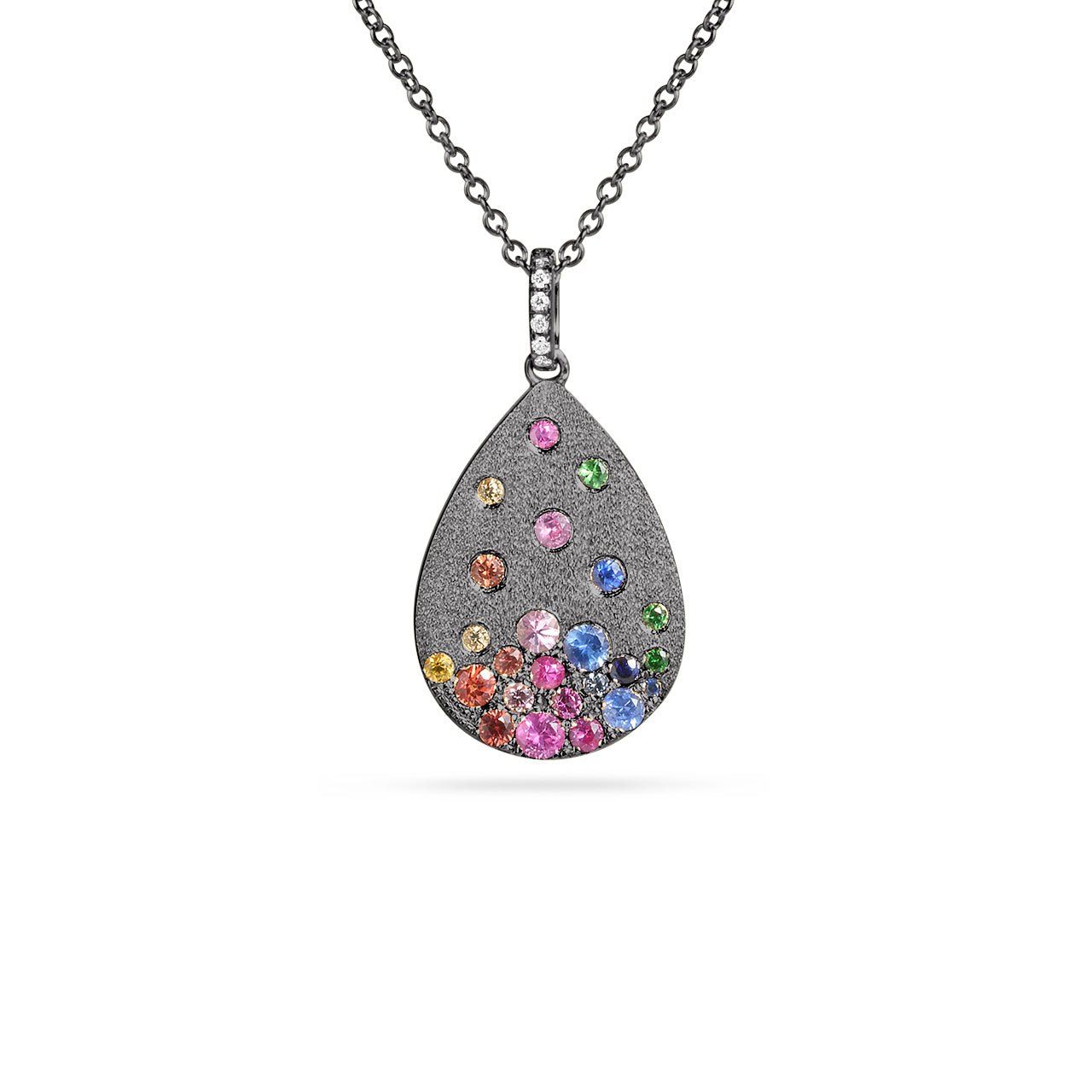 Rainbow Sapphire & Diamond Confetti Pear Necklace