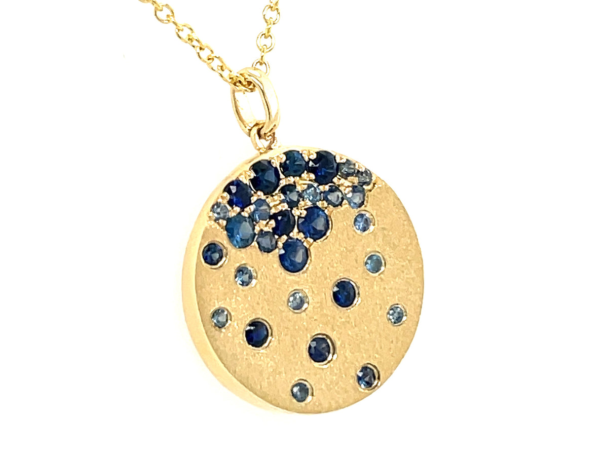 SAPPHIRE DISC PENDANT, 18"/16", SATIN FINISH, 14KY (H)