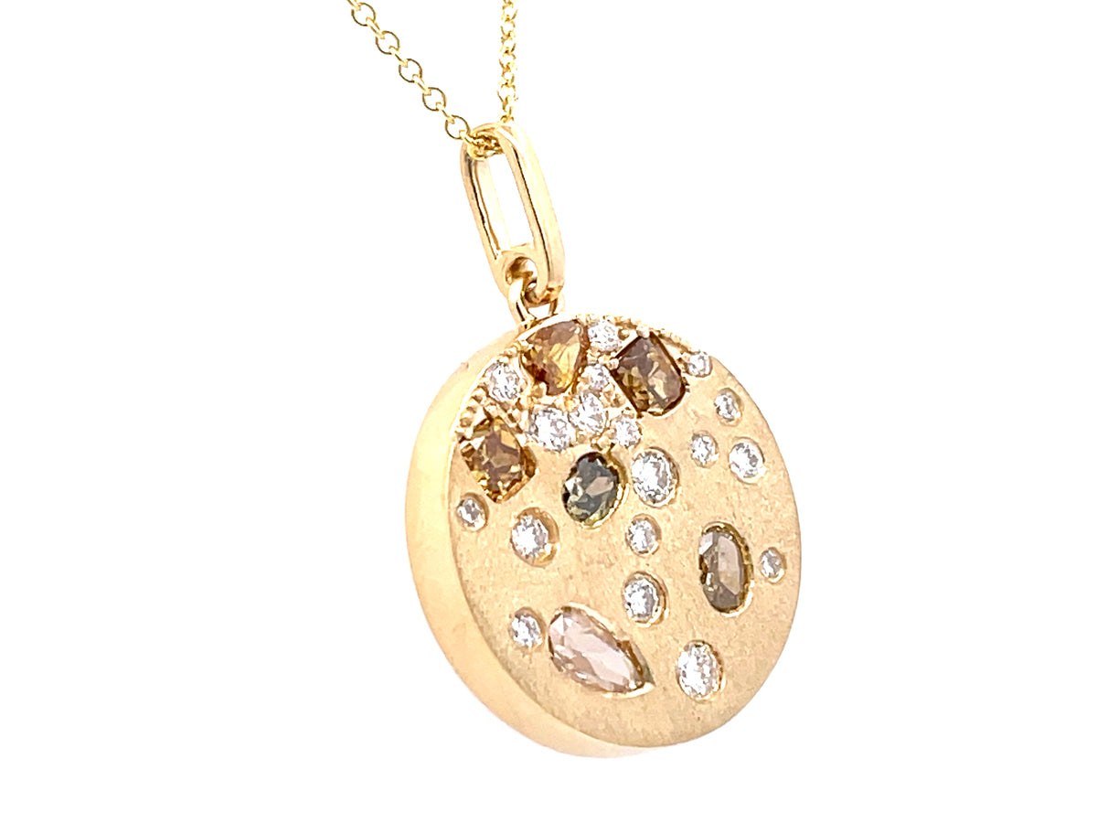 NATURAL FANCY COLOR & WHITE DIAMOND DISC PENDANT, SATIN FINISH