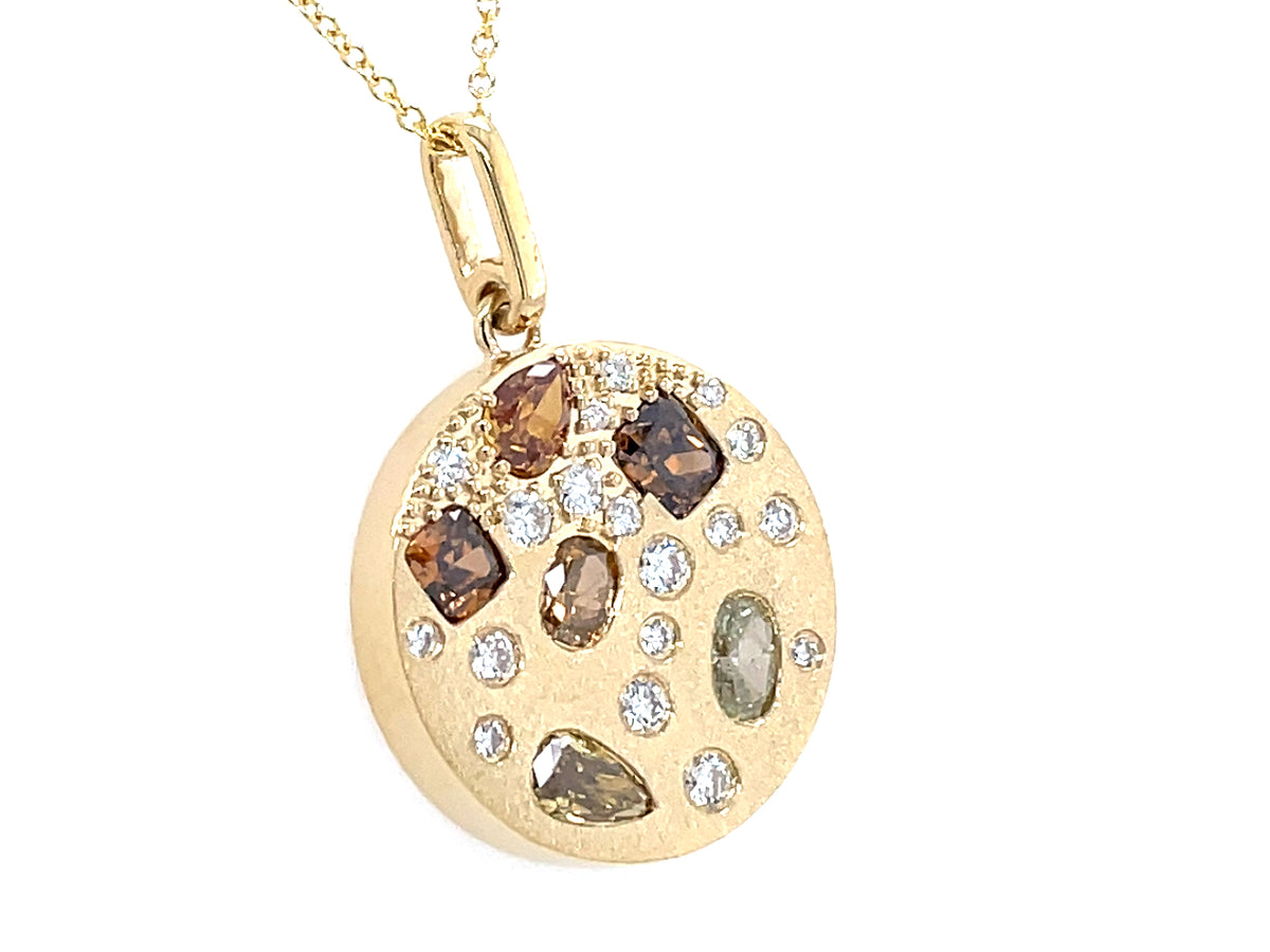 Natural Fancy Color White Diamond Disc Pendant, Satin Finish