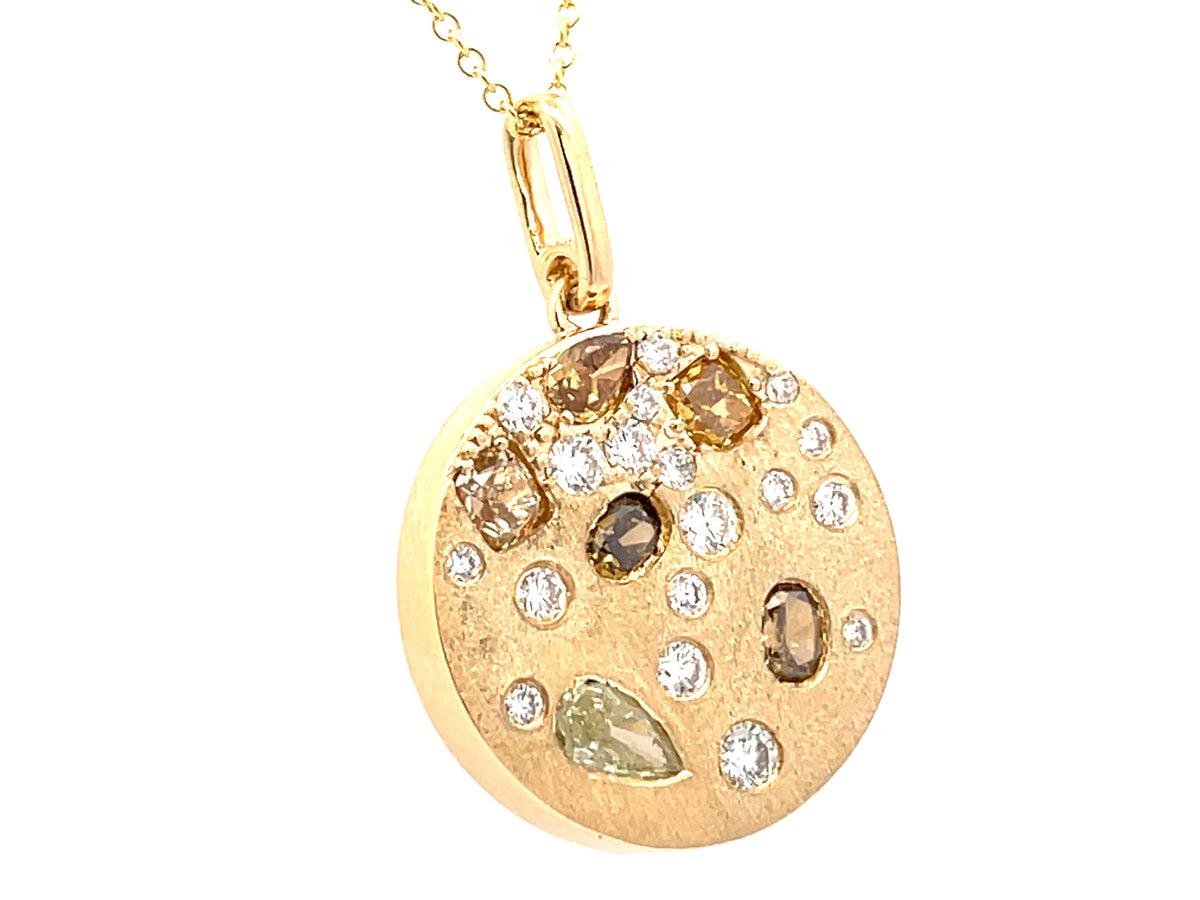 NATURAL FANCY COLOR & WHITE DIAMOND DISC PENDANT, SATIN FINISH