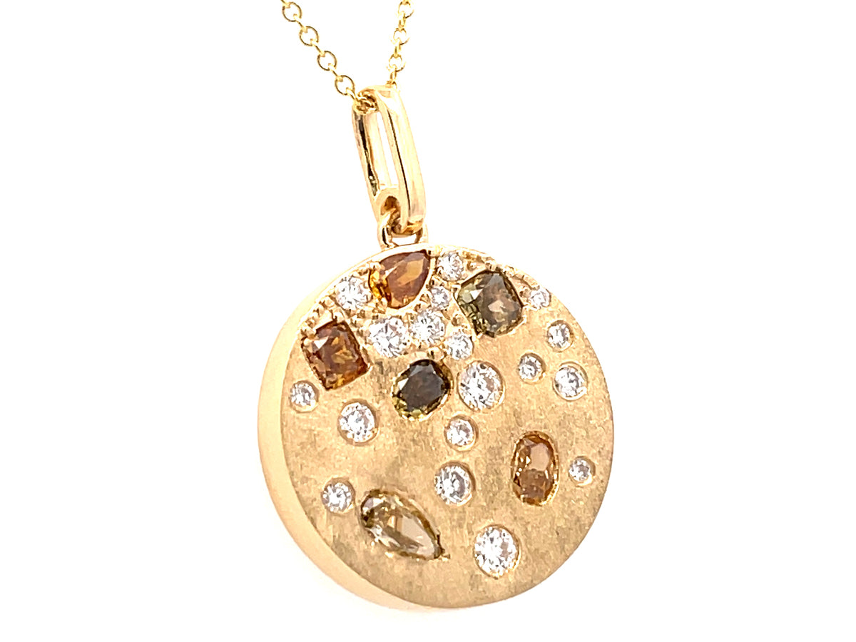 NATURAL FANCY COLOR & WHITE DIAMOND DISC PENDANT, SATIN FINISH
