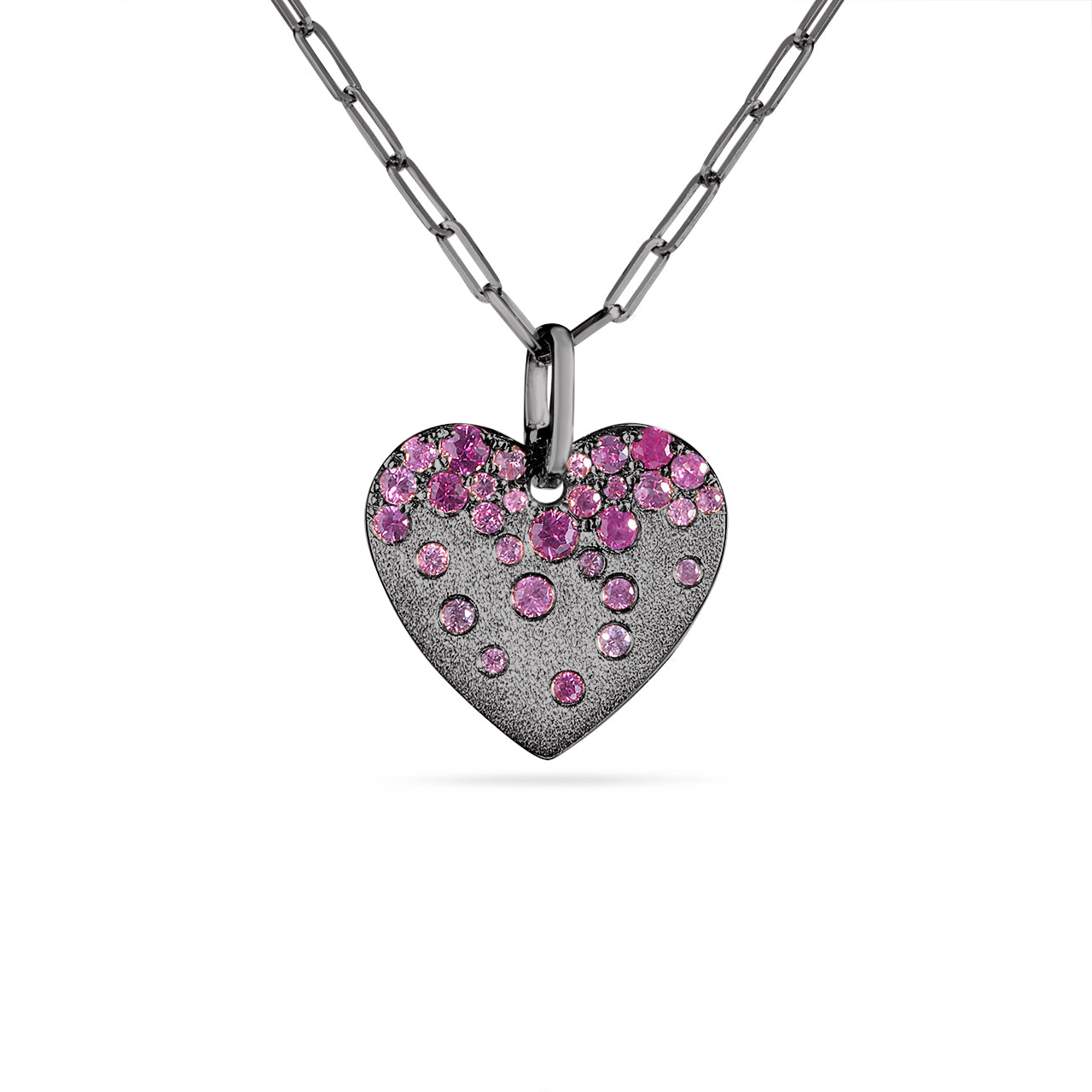 Pink Sapphire & Ruby Confetti Heart Necklace