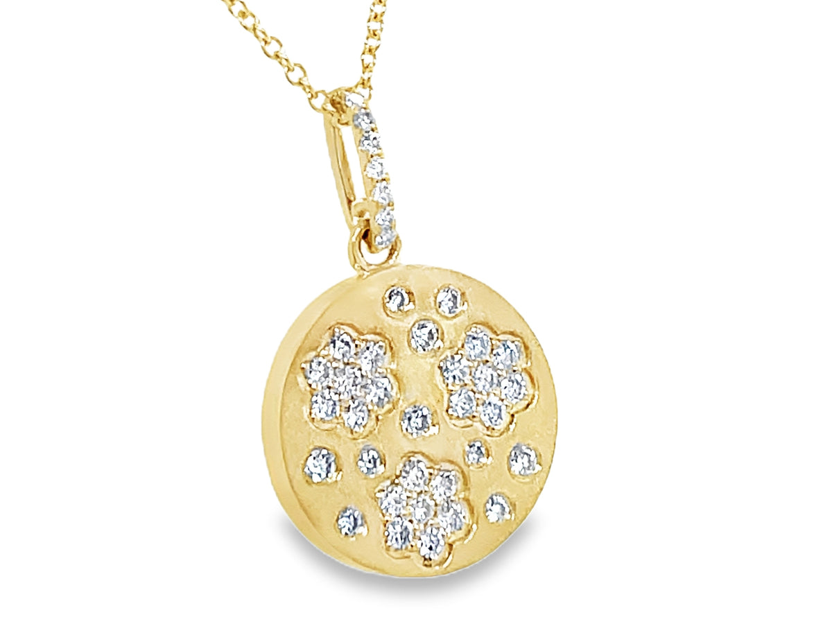 DIAMOND FLORETTE DISC PENDANT, 14.6MM, 18"/16", SATIN FINISH