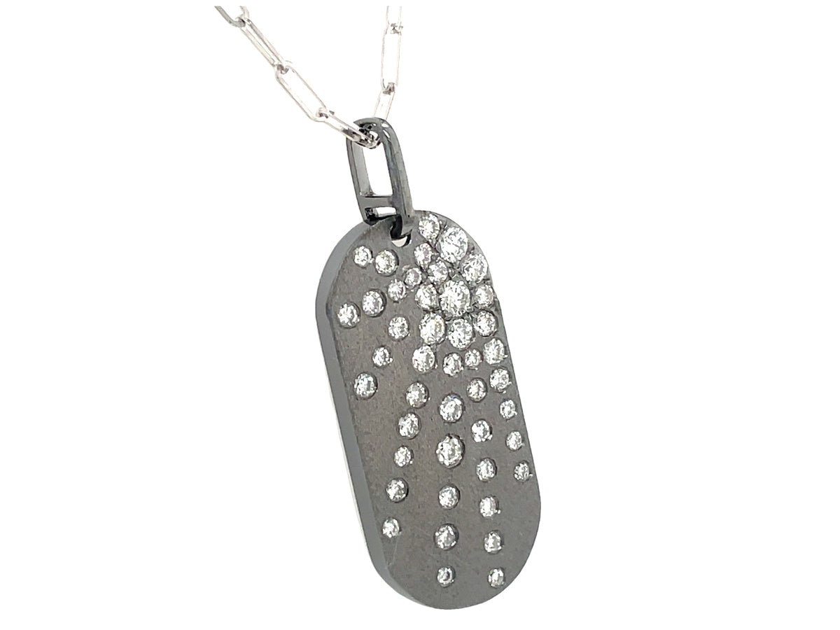 DIAMOND SUNBURST OVAL DISC PENDANT, 12X25MM, 18" PAPERCLIP CHAIN, SATIN FINISH