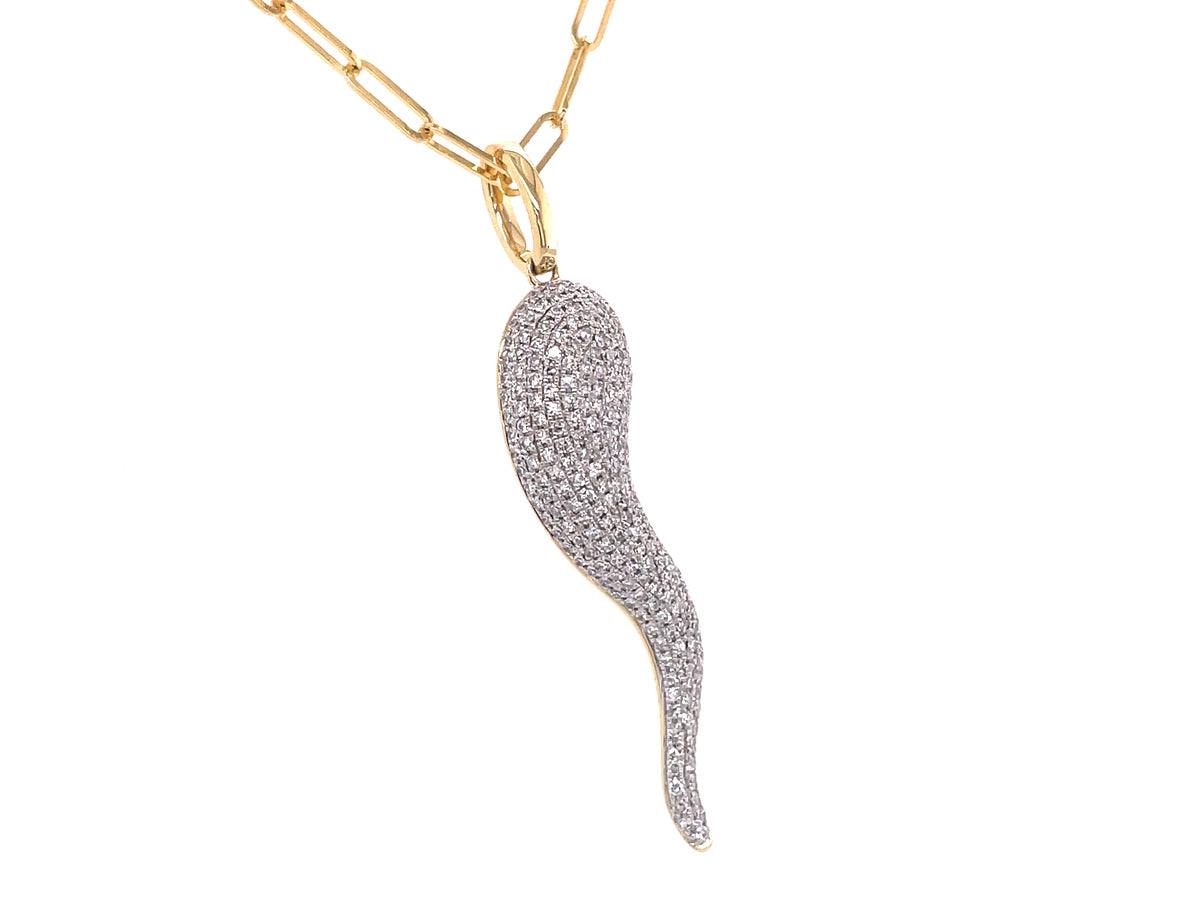 DIAMOND PAVE 35MM SWIRL PENDANT, 18" PAPERCLIP CHAIN