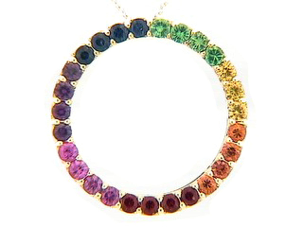 RAINBOW SAPPHIRE & TSAVORITE PENDANT, 14KY (H/U)