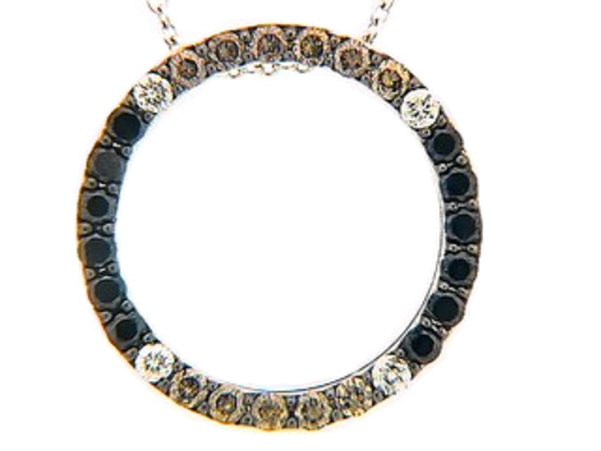 BLACK, BROWN & WHITE DIAMOND PENDANT, 14KW (R/N)